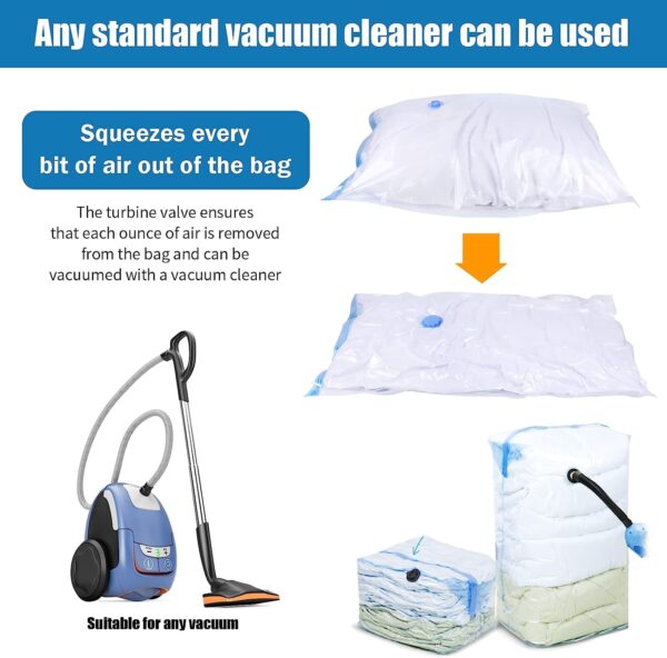 2 Set Total (10 pcs) Heavy Duty Air Tight Space Saver Vacuum Bags for Travel and Cloths Storage, 5 Pcs, 2 Small, 2 Medium, 1 Large, Random Colour - Image 5