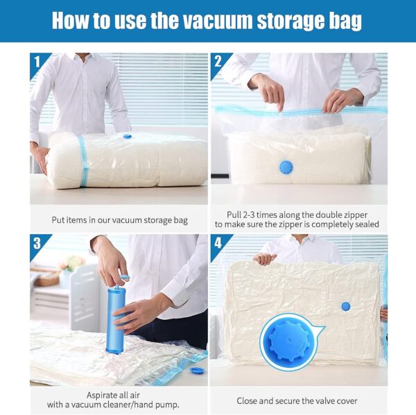 2 Set Total (10 pcs) Heavy Duty Air Tight Space Saver Vacuum Bags for Travel and Cloths Storage, 5 Pcs, 2 Small, 2 Medium, 1 Large, Random Colour - Image 7