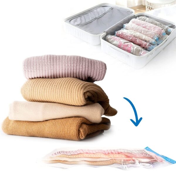 2 Set Total (10 pcs) Heavy Duty Air Tight Space Saver Vacuum Bags for Travel and Cloths Storage, 5 Pcs, 2 Small, 2 Medium, 1 Large, Random Colour - Image 2