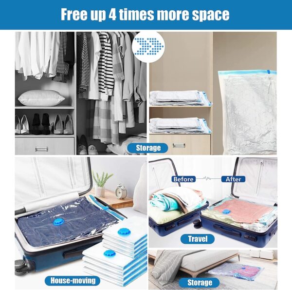 2 Set Total (10 pcs) Heavy Duty Air Tight Space Saver Vacuum Bags for Travel and Cloths Storage, 5 Pcs, 2 Small, 2 Medium, 1 Large, Random Colour - Image 6