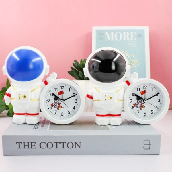 HomeoCulture Pack of 1 Space Theme Astronaut Robot Alarm Clock Space Twin Bell Rocket Astronaut Theme Study Table Clock Silent Bedside Alarm Clock for Kids Room Girls Boys Stationary Birthday Kanjak Return Gift(Random Colour)
