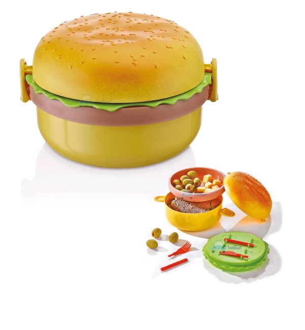 �Burger Shape Lunch Box for Kids - Lunch Box for Kids, Tiffin Box, Lunch Box Leak Proof Plastic Lunch Box, Lunch Box with Compartments